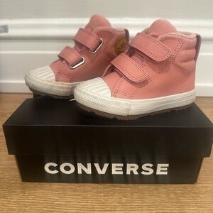 Toddler Pink Converse leather High top boot.